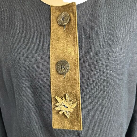 Meico Landhaus Look Jacket Womens Flax Blue Artsy Buttons Sz 12 Lined Classic - Picture 2 of 13